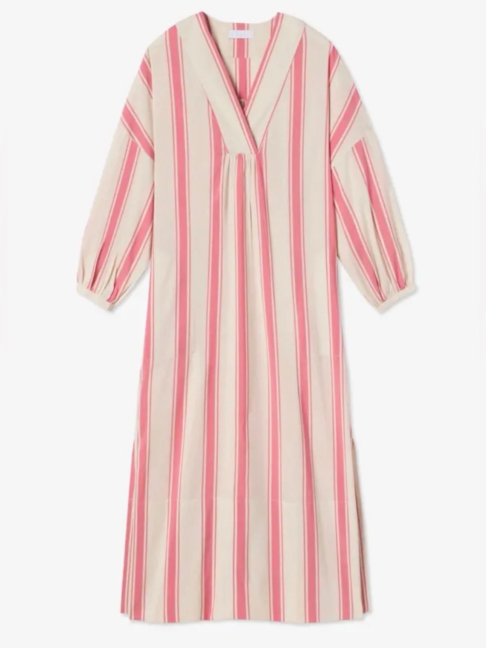 LAKE Pocket Caftan Dress Fig Pink Stripe Cotton Blend Midi Pockets Relaxed M
